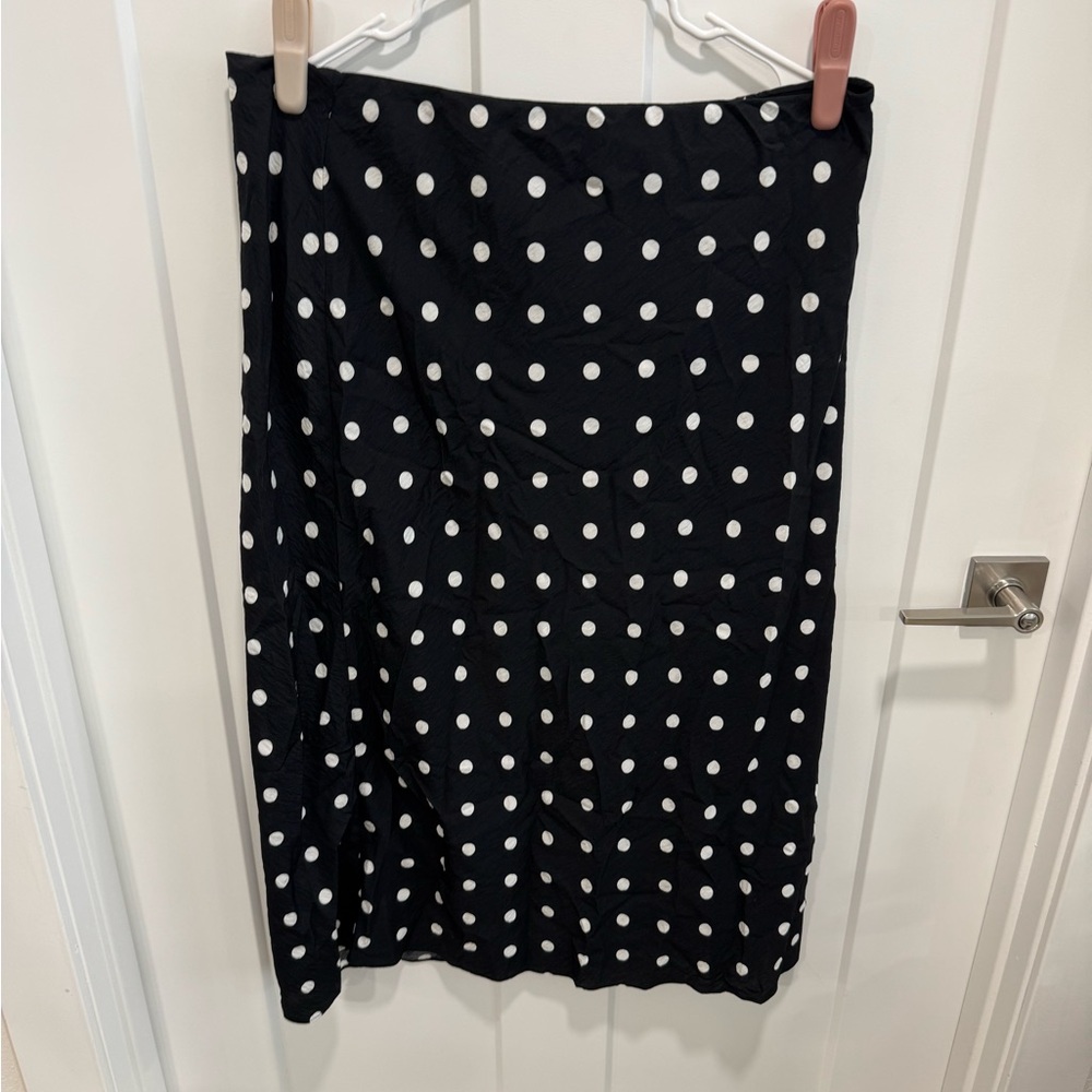 Madewell Silk Polka Dot Black and White Skirt
